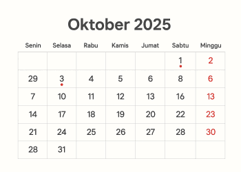 Hari Penting Bulan Oktober 2025 Lengkap dengan Libur Nasional dan Peringatan Internasional